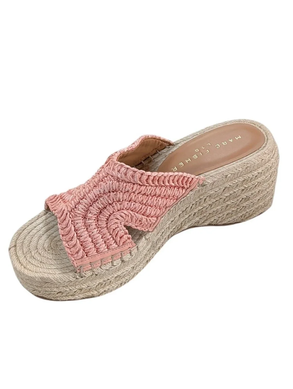 Marc Fisher, Zakki, Medium Pink / Salmon Woven Platform Wedges. Sz 9.5